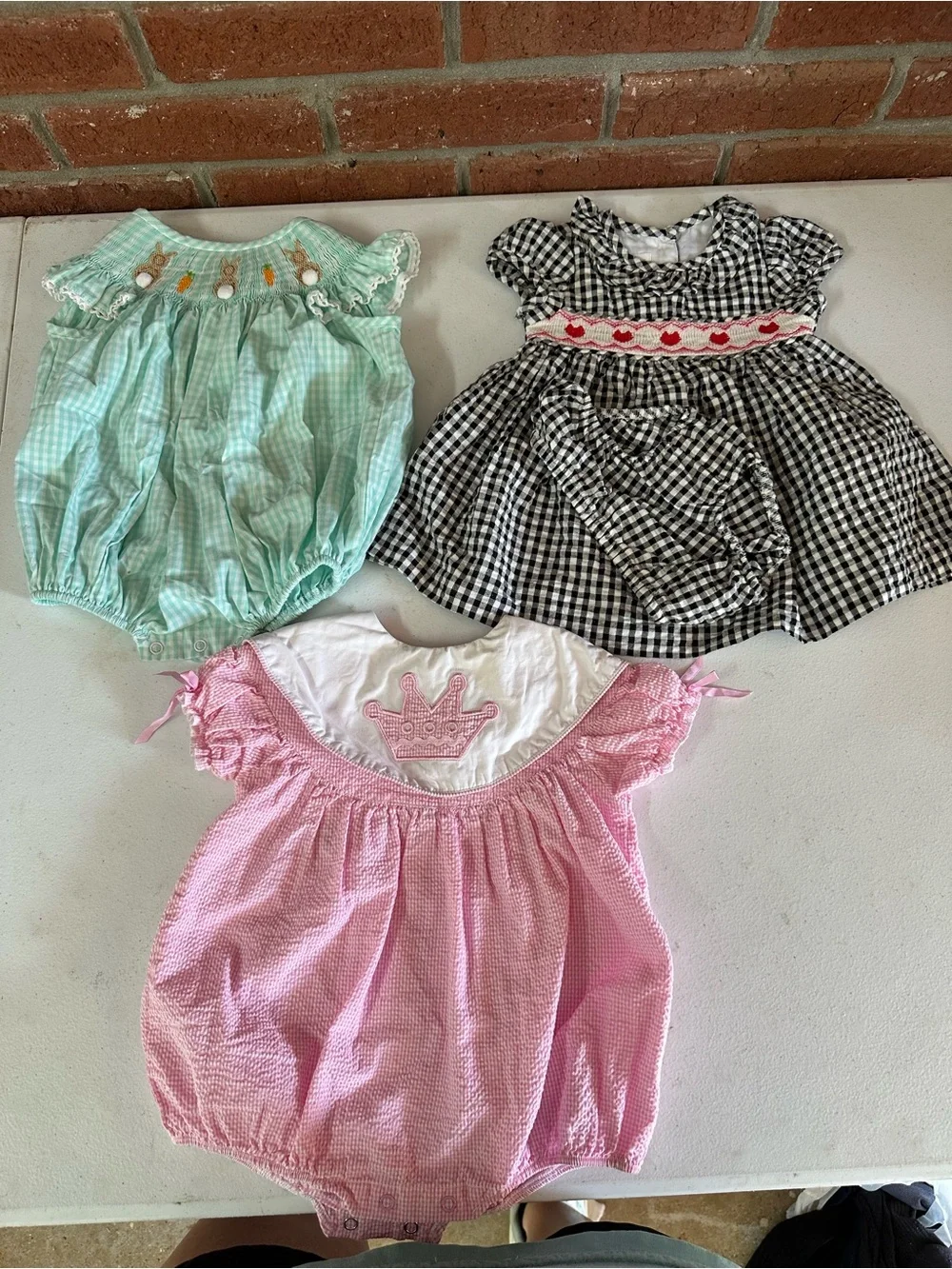 3-Piece Baby Girl Dress & Romper Sets - Mint, Black Gingham, Pink